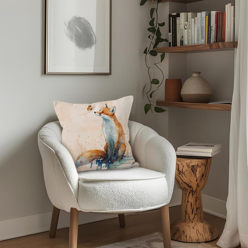 ETVISO Fox Decor Pillow Cover 18x18, Watercolor Fox Animal Butterfly Decorative Throw Pillow Case for Bedroom Living Room Home - Image 5